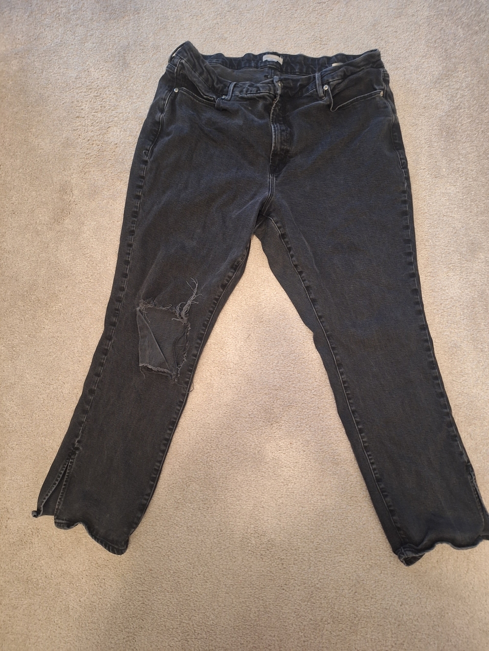 Good American Black Distressed Loose Fit Jeans